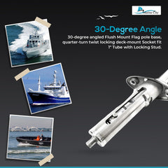 Marine City Bastón de bandera marina de acero inoxidable 316, soporte ajustable para barco y yate (coopera con tubo de 1