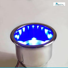 Marine City 8 Blue LED 12V Illuminated Stainless Steel Cup Holder with Drain