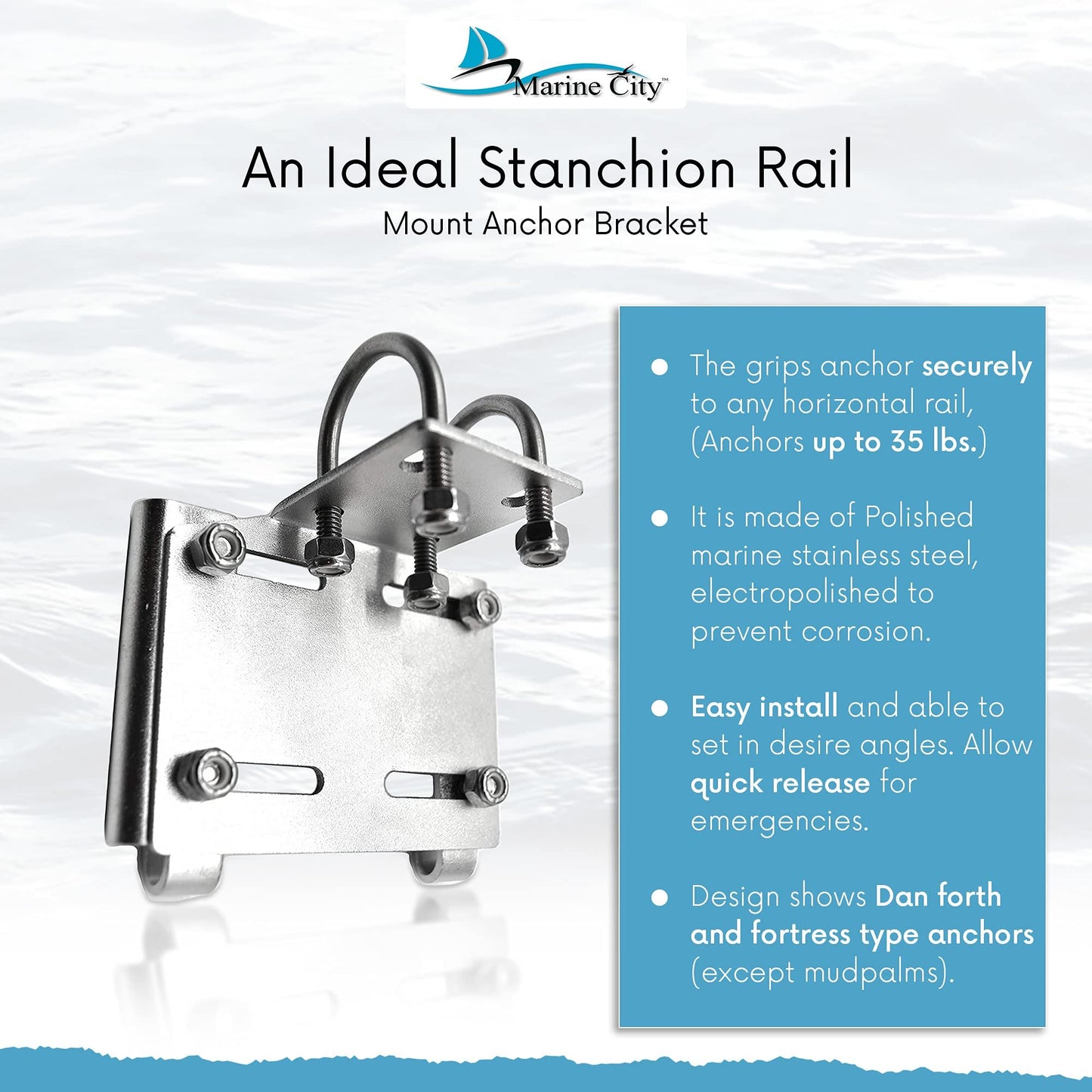 Marine City Stainless Steel Rail Mount Anchor Bracket – 35 lb Capacity