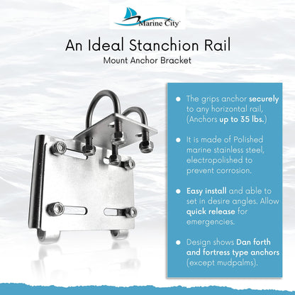 Marine City Stainless Steel Rail Mount Anchor Bracket – 35 lb Capacity