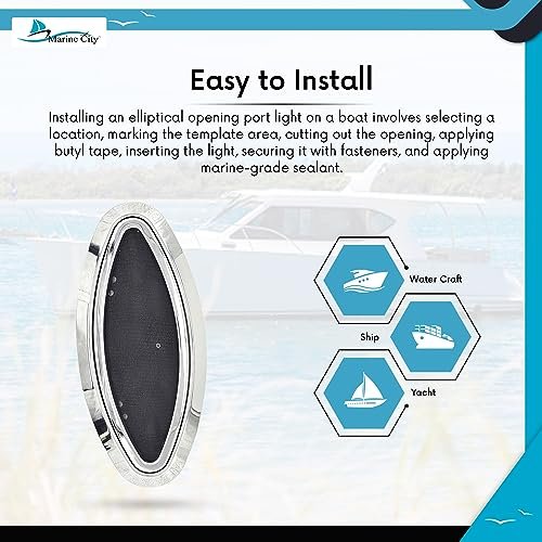 Marine City Elliptical Opening Port Light – 304 Stainless Steel, 6" x 16"