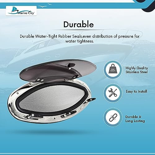 Marine City Elliptical Opening Port Light – 304 Stainless Steel, 6" x 16"