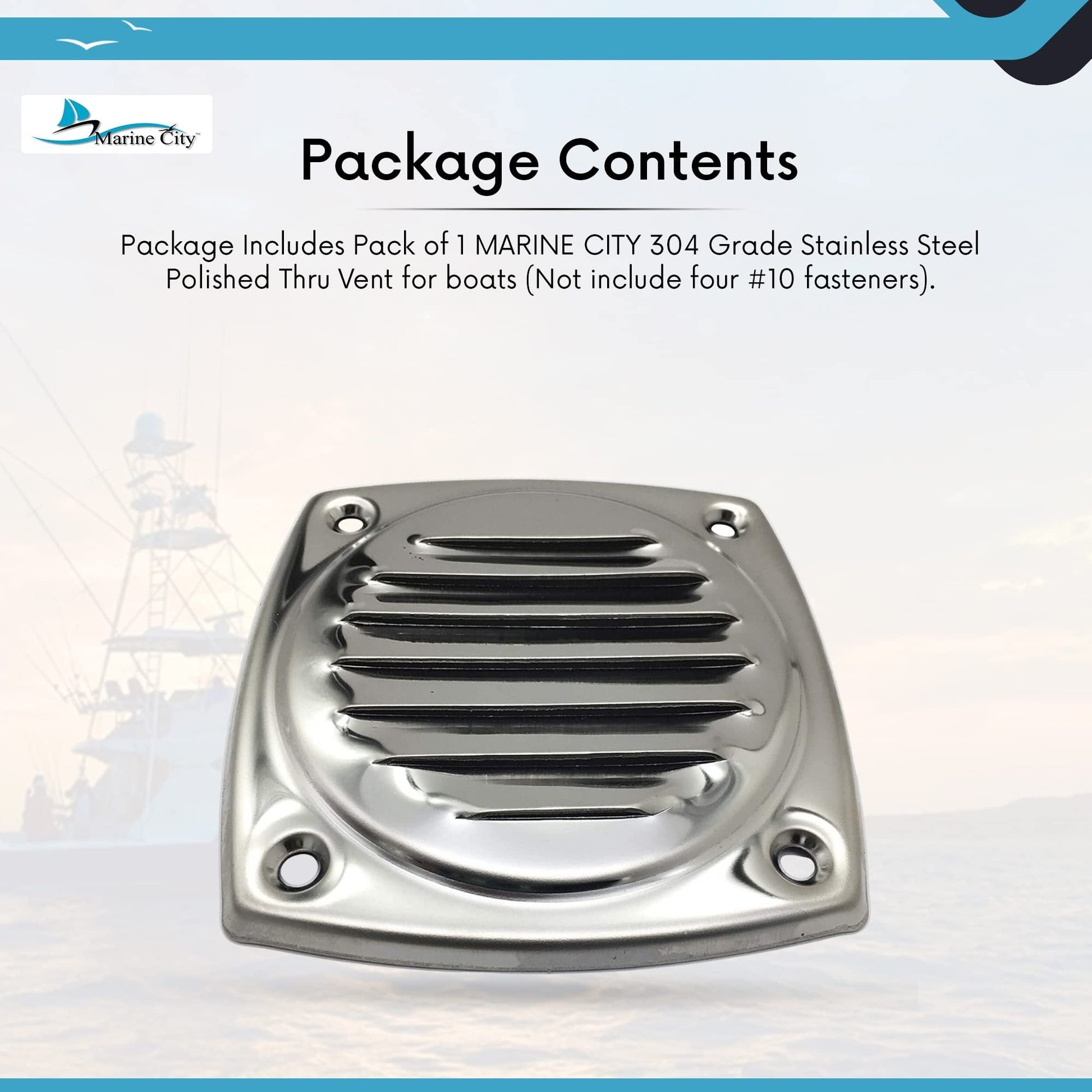 Marine City 4" Thru Louvered Vent, 304 Stainless Steel, Rust-Resistant, Polished Marine City