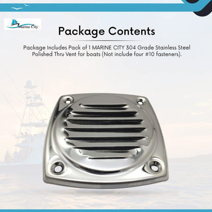 Marine City 4" Thru Louvered Vent, 304 Stainless Steel, Rust-Resistant, Polished Marine City