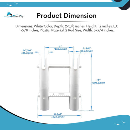 Marine City White Plastic Flush Mount Fishing Rod Holder Rack – 3 Link, 12” Tube