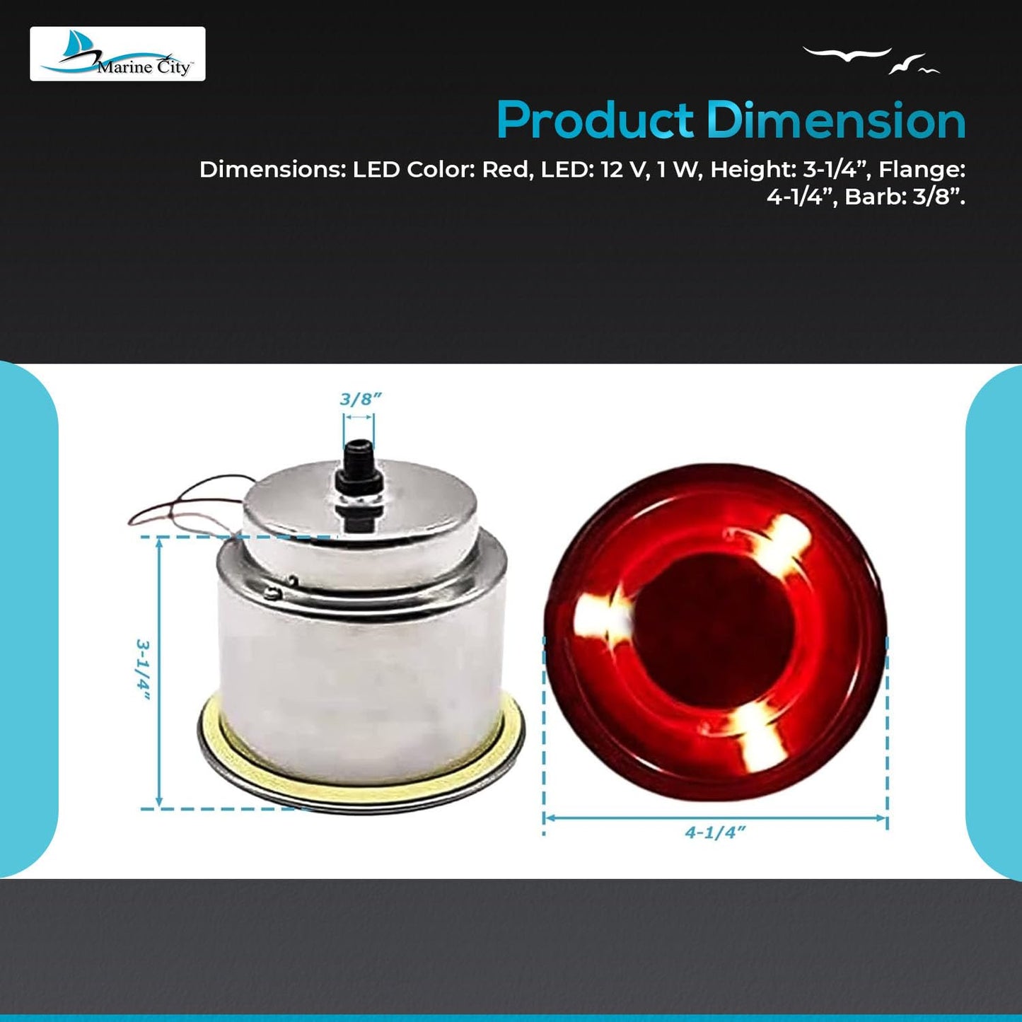 Marine City Stainless Steel Red LED Illuminated Drink Holder with Drain (4 Pcs)