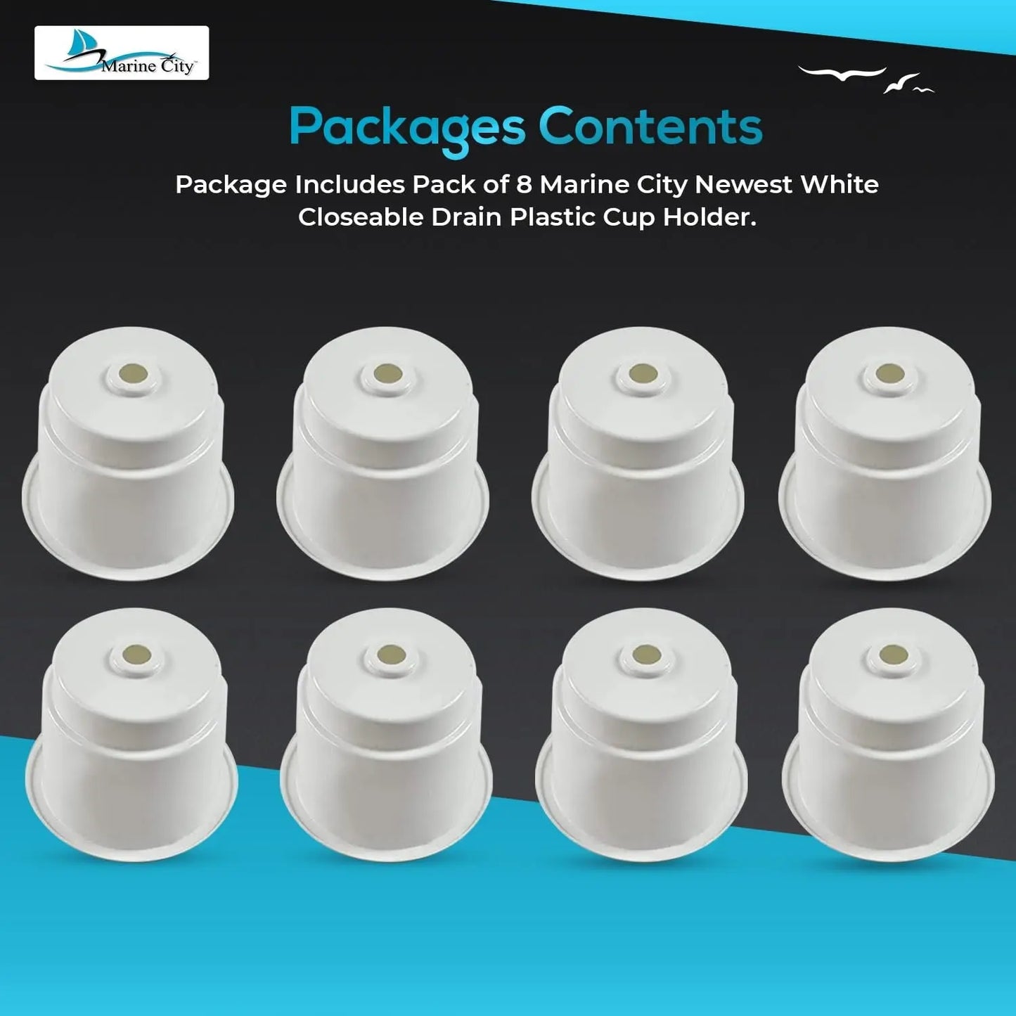 Marine City White Closeable Plastic Cup Holder with Drain – Fits 30 oz Marine City Hardware