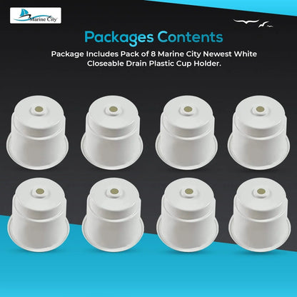 Marine City White Closeable Plastic Cup Holder with Drain – Fits 30 oz Marine City Hardware