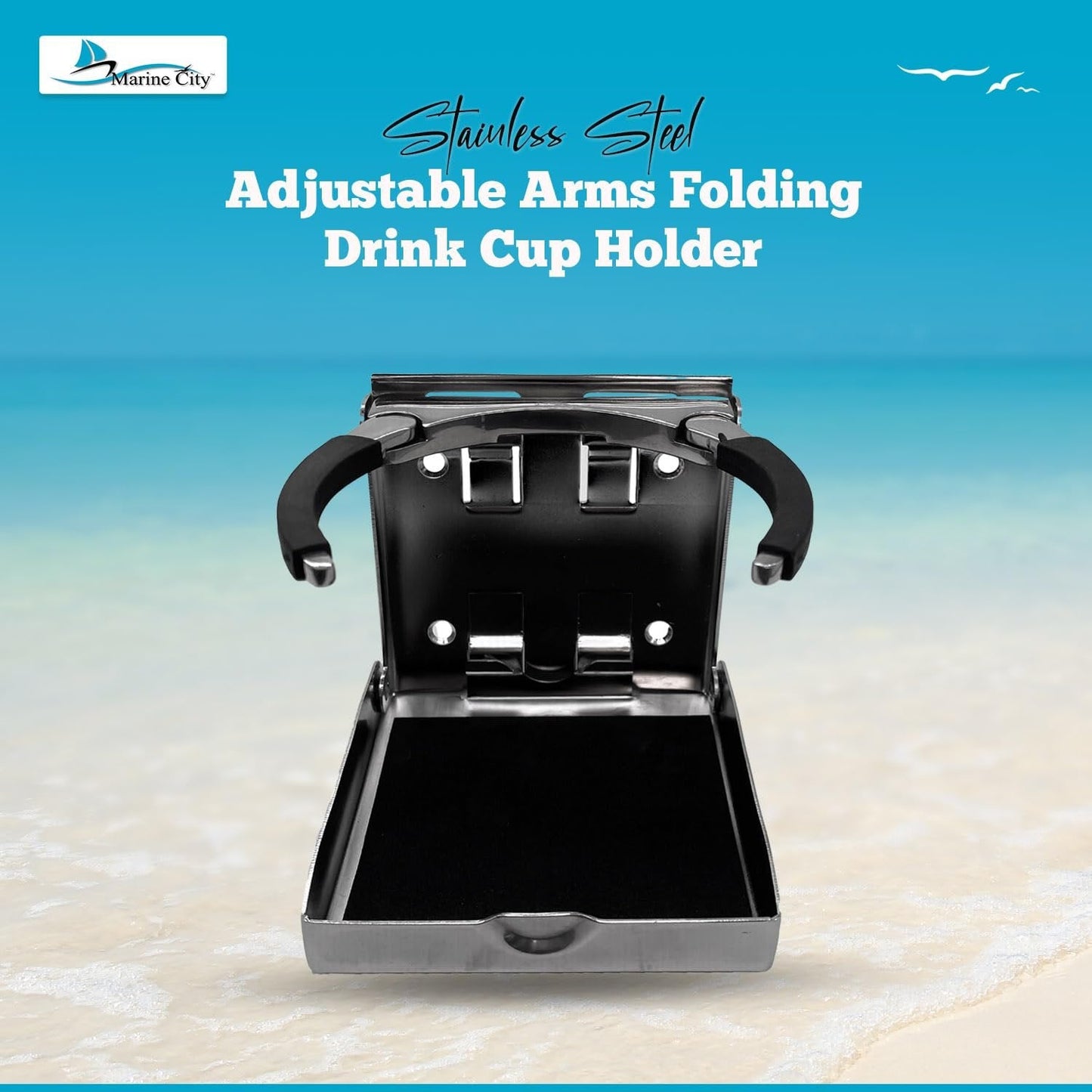 Marine City Adjustable Folding Cup Holder – 304 Stainless Steel Polished (Large) Marine City Hardware