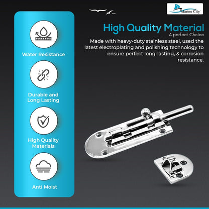 Marine City Barrel Bolt Door Latch – 316 Stainless Steel, Large, Slide Lock Marine City Hardware