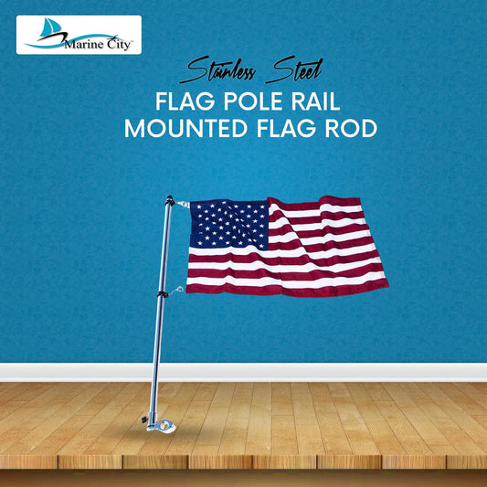 Marine City 32-Inch 304 Stainless Steel Flag Pole With Base & 15x25” US Flag