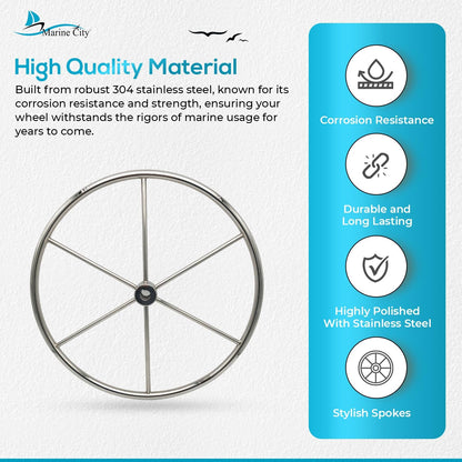 Marine City 304 Stainless Steel Sailboat Wheel 24-Inch - 6.5” Spokes,7/8” Rim