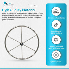 Marine City 304 Stainless Steel Sailboat Wheel 24-Inch - 6.5” Spokes,7/8” Rim