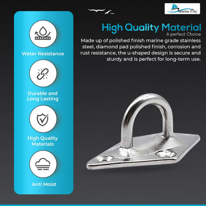 Marine City U-Shaped Pad Eye – Polished Stainless Steel, 2-3/8 x 1-1/2"