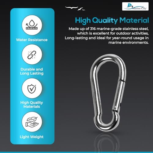 Marine City Carabiner Clip Snap Hook 2-3/4 Inches – 316 Stainless Steel, Durable Marine City Hardware