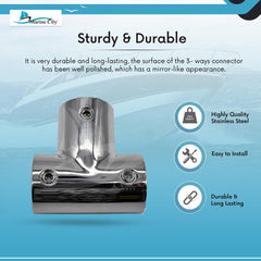 Marine City 304 Stainless Steel Tee Connector Hand Rail Fittings – (Pack of 2)