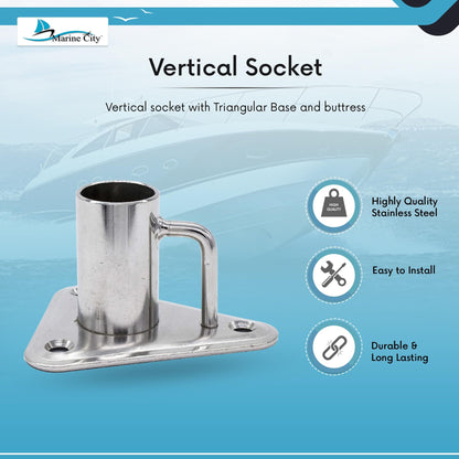 Marine City Toma de puntal de acero inoxidable 304 de 90° con base triangular y contrafuerte para tubo de Ø 1"(25 mm) para pesca en yate en barco marino
