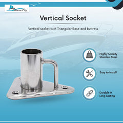 Marine City Stainless Steel 90° Stanchion Socket – Triangular Base, Ø 1” Pipe