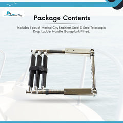 MARINE CITY 3-Step Telescopic Drop Ladder with Gangplank Handle Stainless Steel