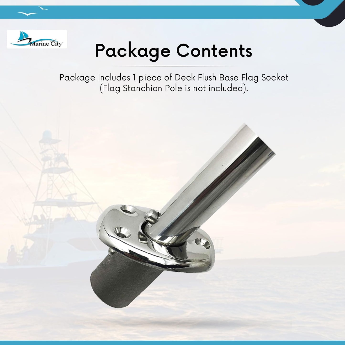MARINE CITY Deck Flush Base Flag Socket – 316 Stainless Steel, Fits 20 mm Poles Marine City