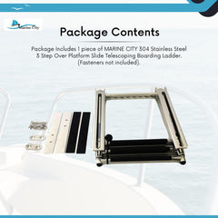 Marine City 3 Step Telescoping Boat Ladder, Stainless Steel, Anti-Slip PVC Steps