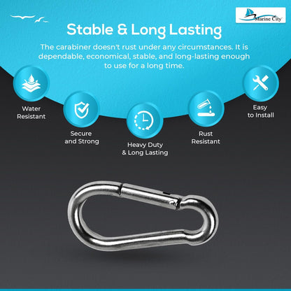 Marine City Carabiner Clip Snap Hook 2-3/4" – Stainless Steel, Durable (4 Pcs)