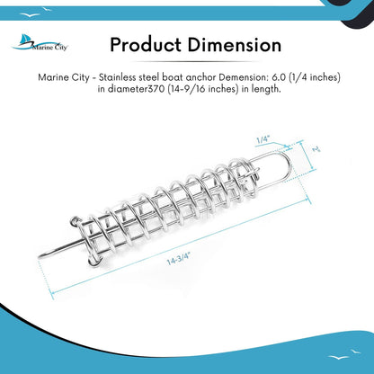 Marine City Boat Anchor Dock Line Mooring Spring – 304 Stainless Steel, 14-9/16" Marine City