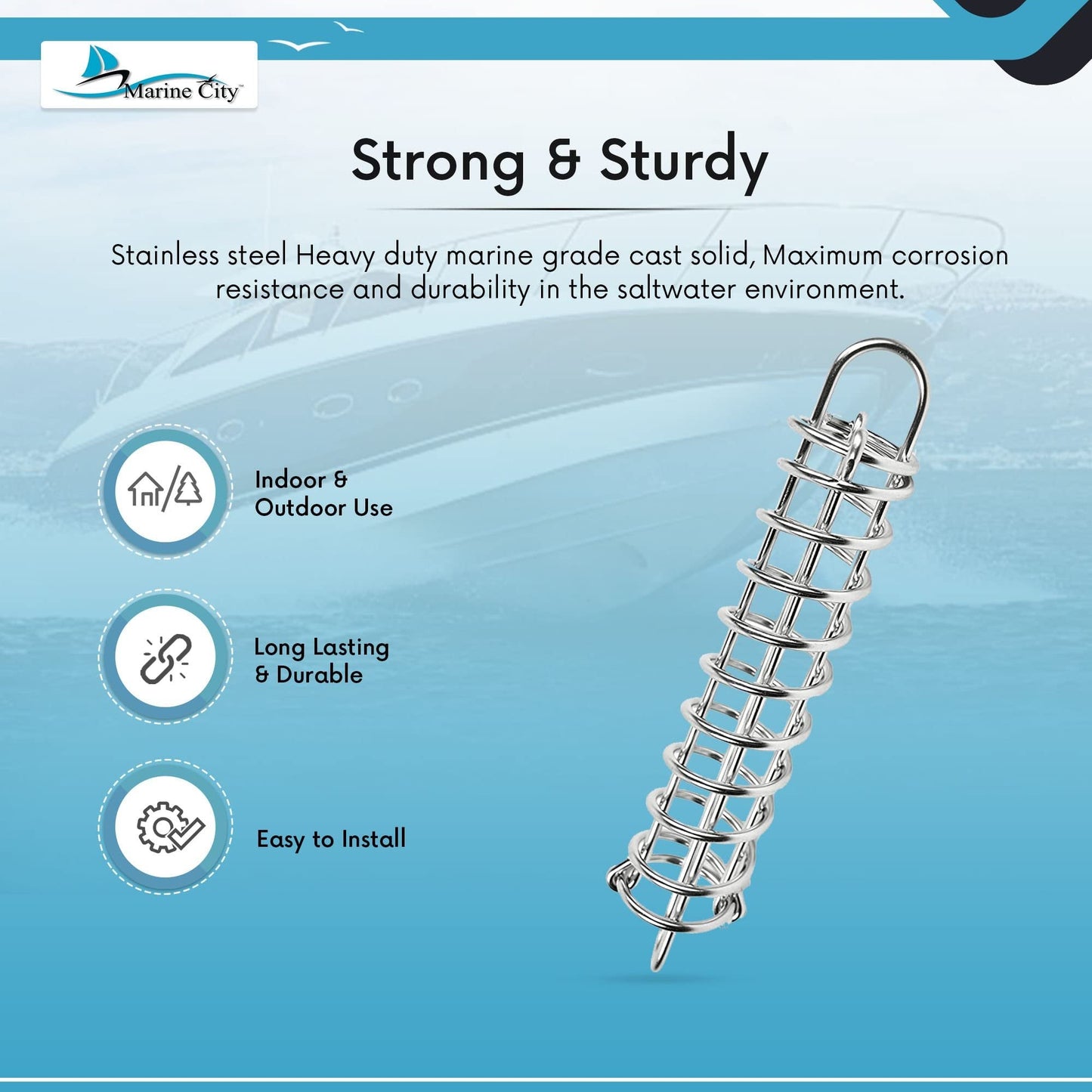 Marine City Boat Anchor Dock Line Mooring Spring – 304 Stainless Steel, 14-9/16" Marine City