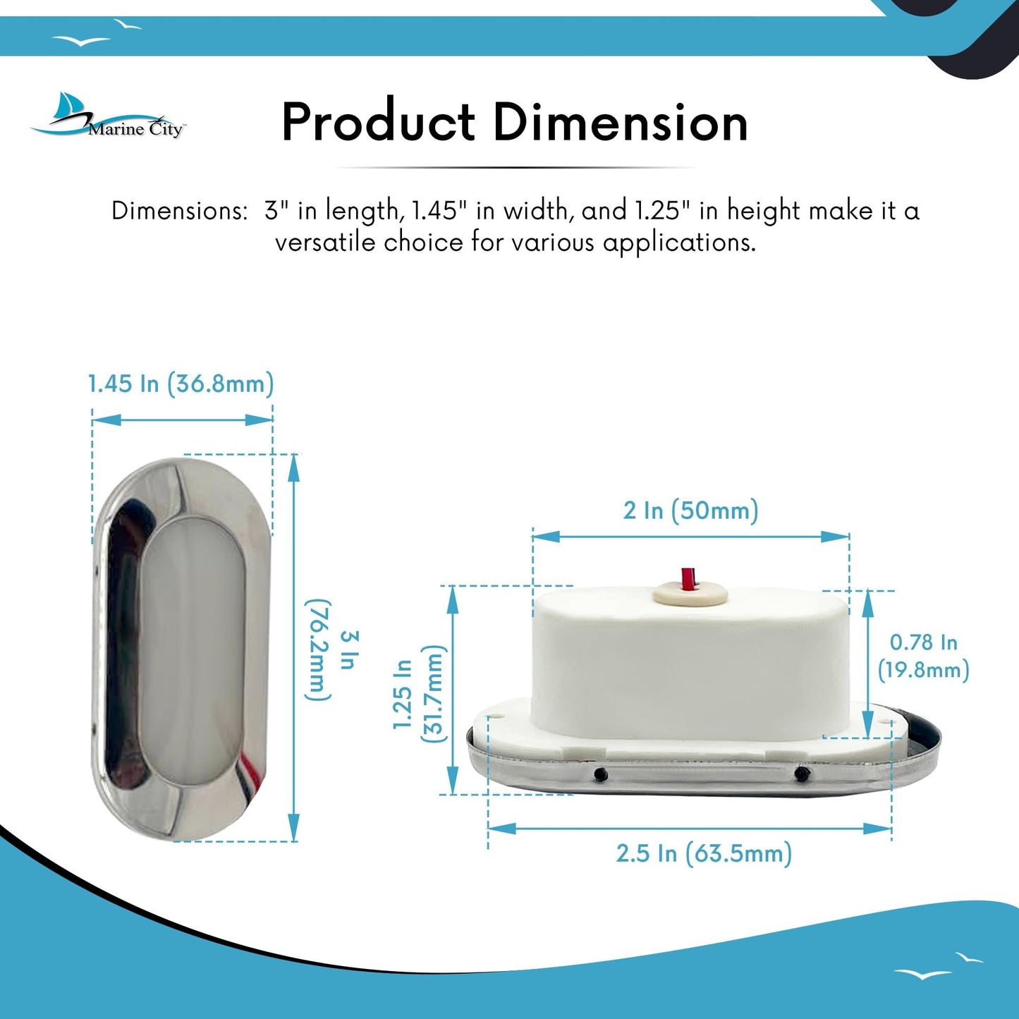 MARINE CITY IP66 LED Oval Courtesy Light – 24V 1.5W, Stainless Steel, Waterproof MARINE CITY