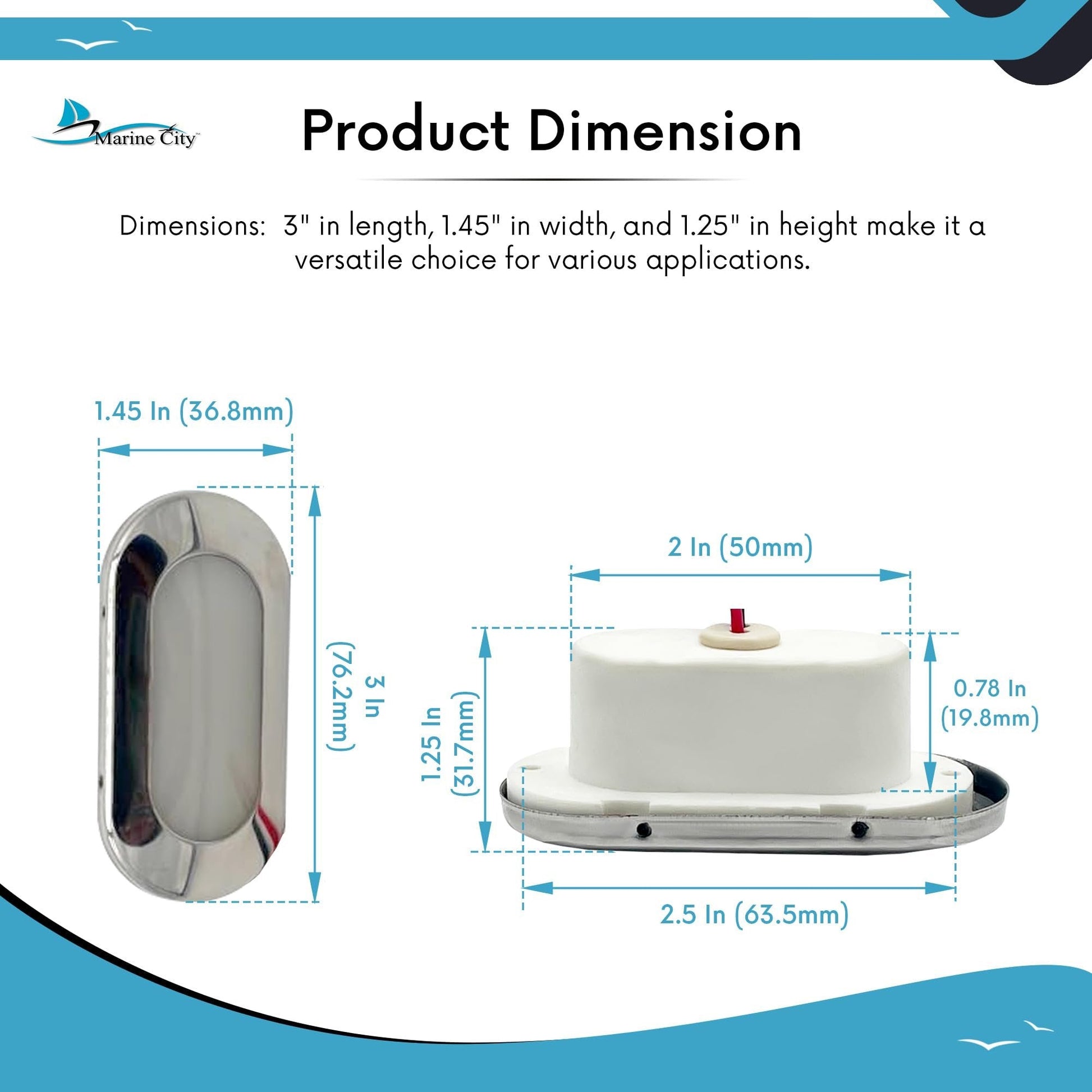MARINE CITY IP66 LED Oval Courtesy Light – 24V 1.5W, Stainless Steel, Waterproof MARINE CITY