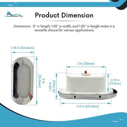 MARINE CITY IP66 LED Oval Courtesy Light – 24V 1.5W, Stainless Steel, Waterproof MARINE CITY