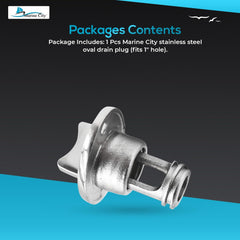 Marine City 316 Stainless Steel Waterproof Oval Drain Plug – Fits 1