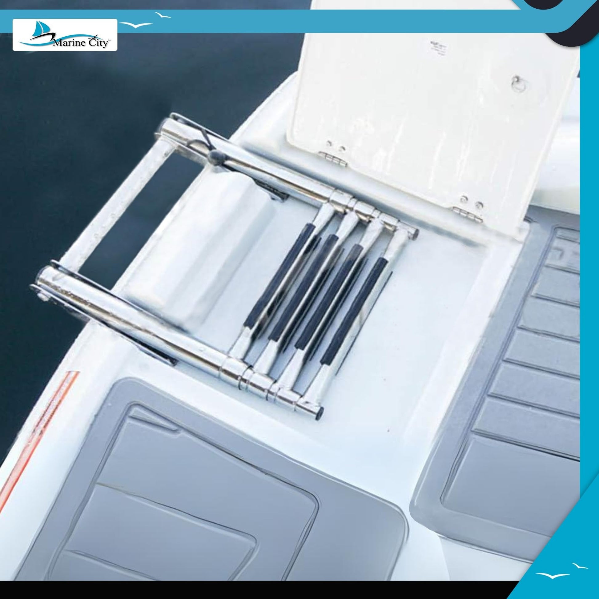 MARINE CITY 3-Step Telescopic Drop Ladder with Gangplank Handle Stainless Steel Marine City