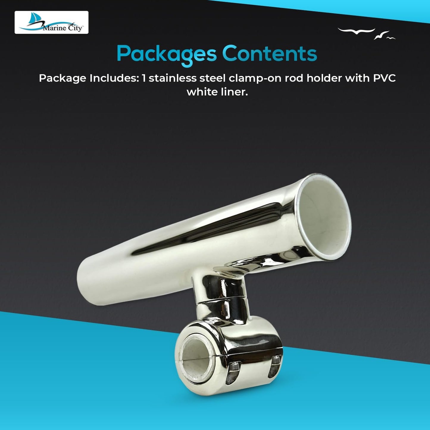 Marine City Adjustable Fishing Rod Holder – 304 Stainless Steel Clamp-On