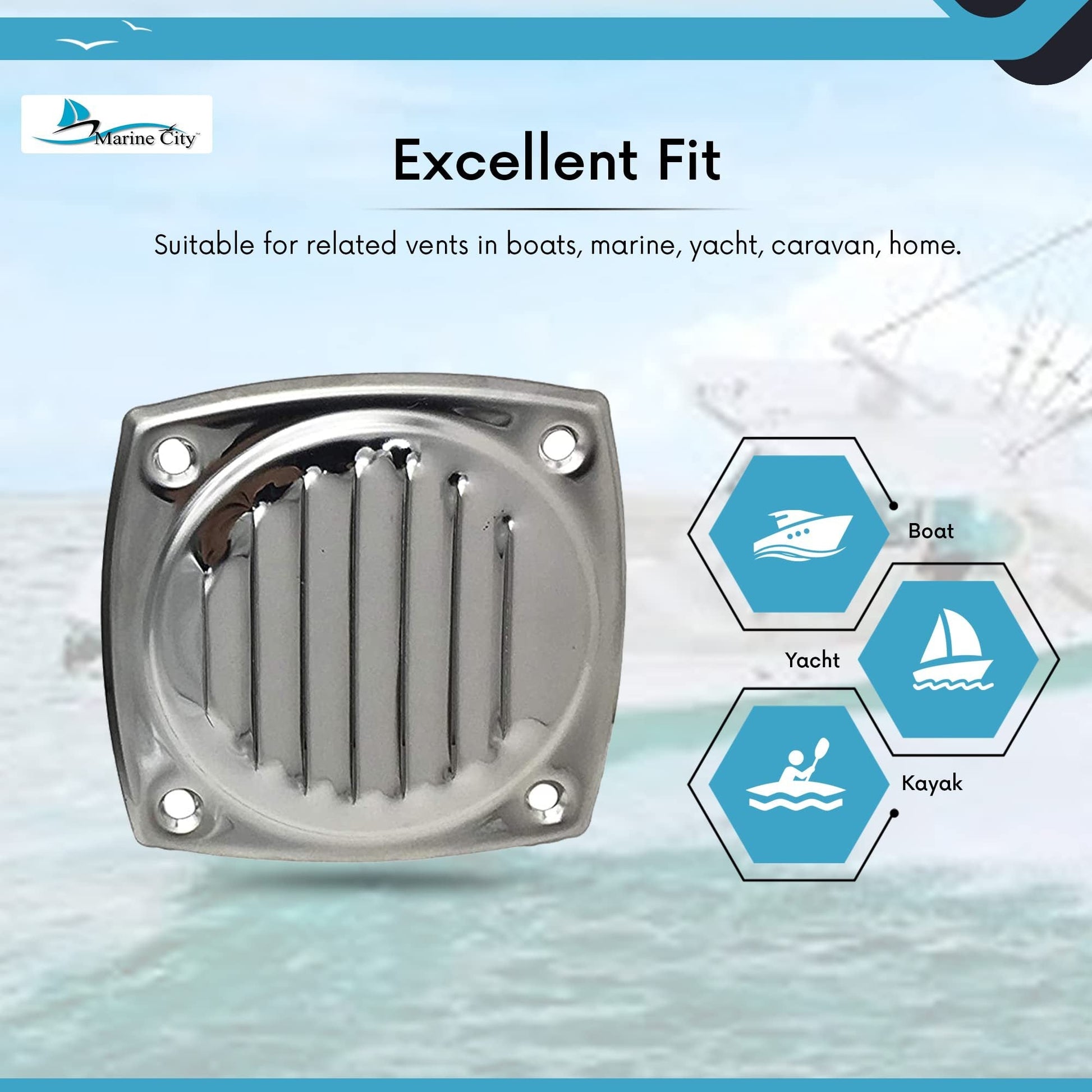 Marine City 5" Thru Louvered Vent, 304 Stainless Steel, Rust-Resistant, Polished Marine City