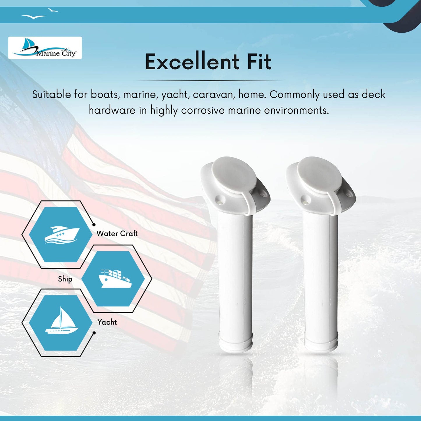 MARINE CITY White Nylon Flush Mount Rod Holder – UV Stabilized 30° (Pack of 10)