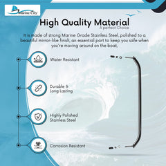 Marine City 19” Stainless Steel Oval Tube Boat Handrail with Flange & Studs