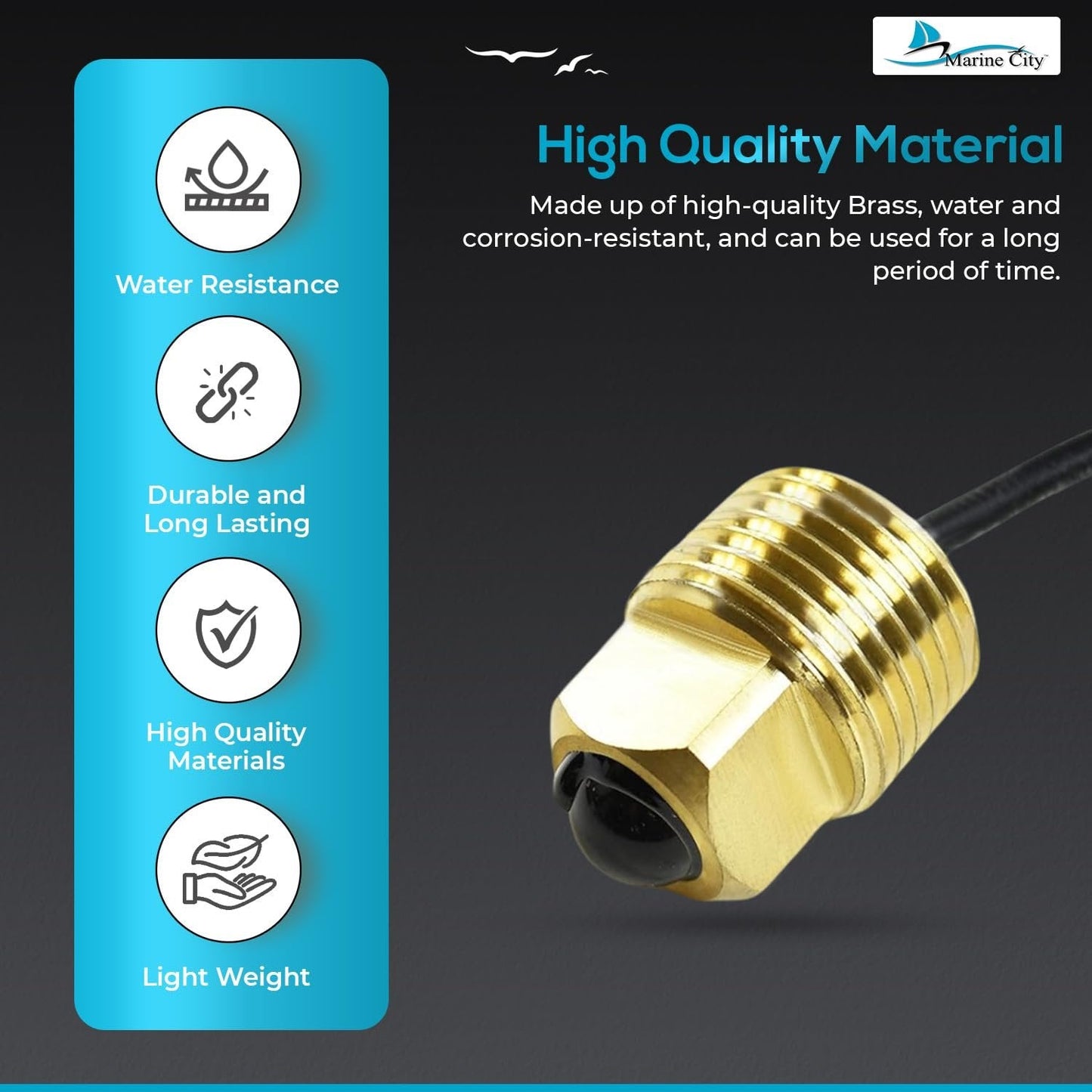 Marine City Brass Drain Plug LED Light – 20 Lumens Waterproof (Pack of 1) Marine CIty