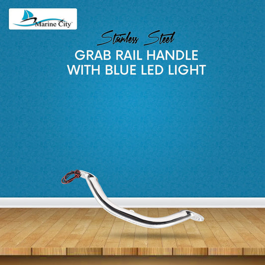 Marine City LED Grab Rail Handle, 9 Inch, Stainless Steel with Blue LED Light