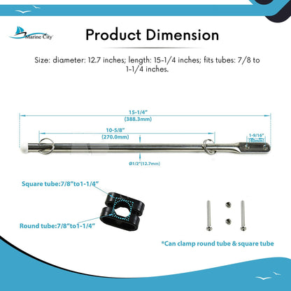 MARINE CITY 304 Stainless Steel Flag Pole with US Flag & Plastic Rail Clamp