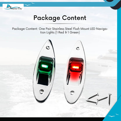 Marine City 12V Flush Mount LED Navigation Lights – Red & Green (A Pair) Marine City