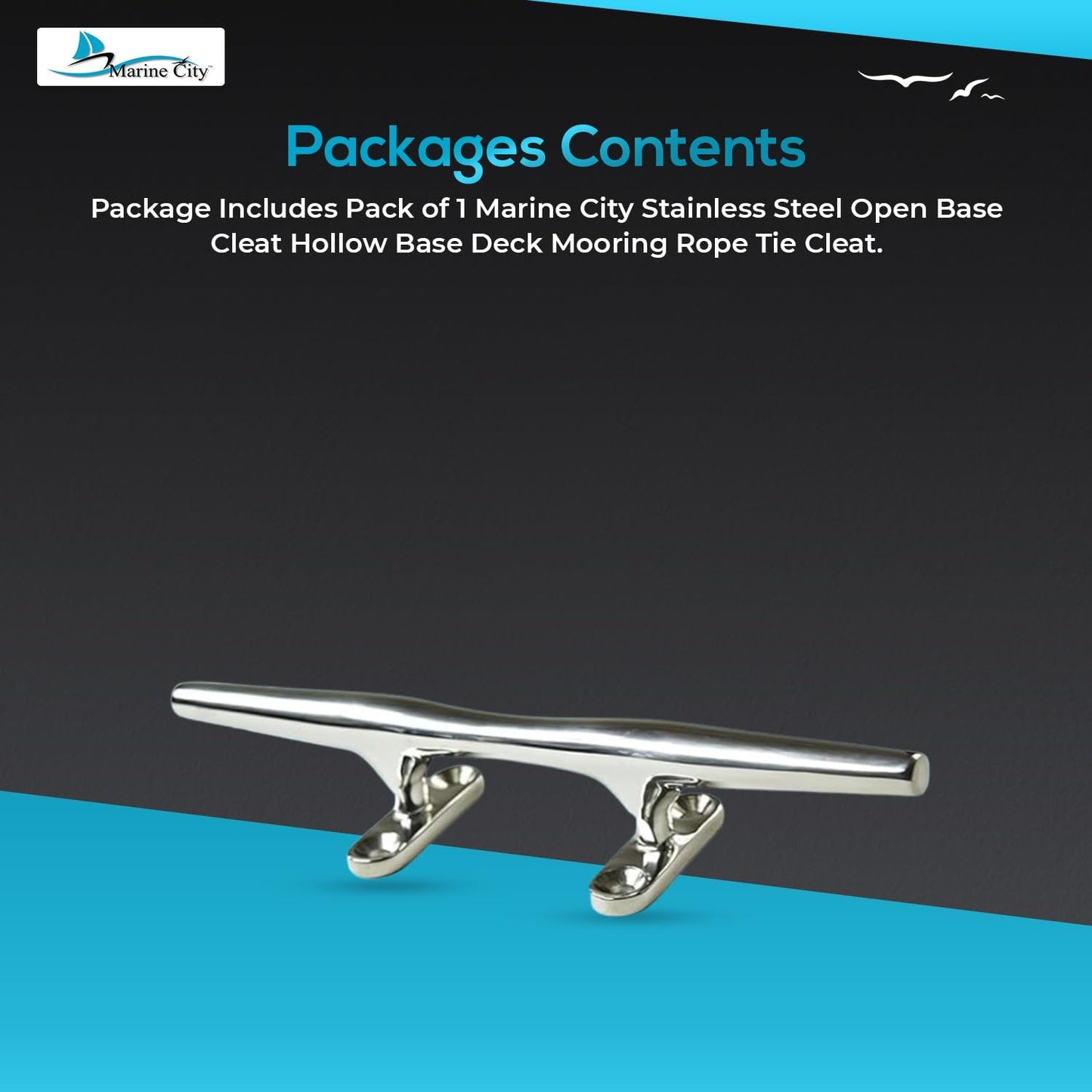 Marine City 316 Stainless Steel Open Base Cleat – 8" Deck Mooring Rope Tie Cleat MARINE CITY