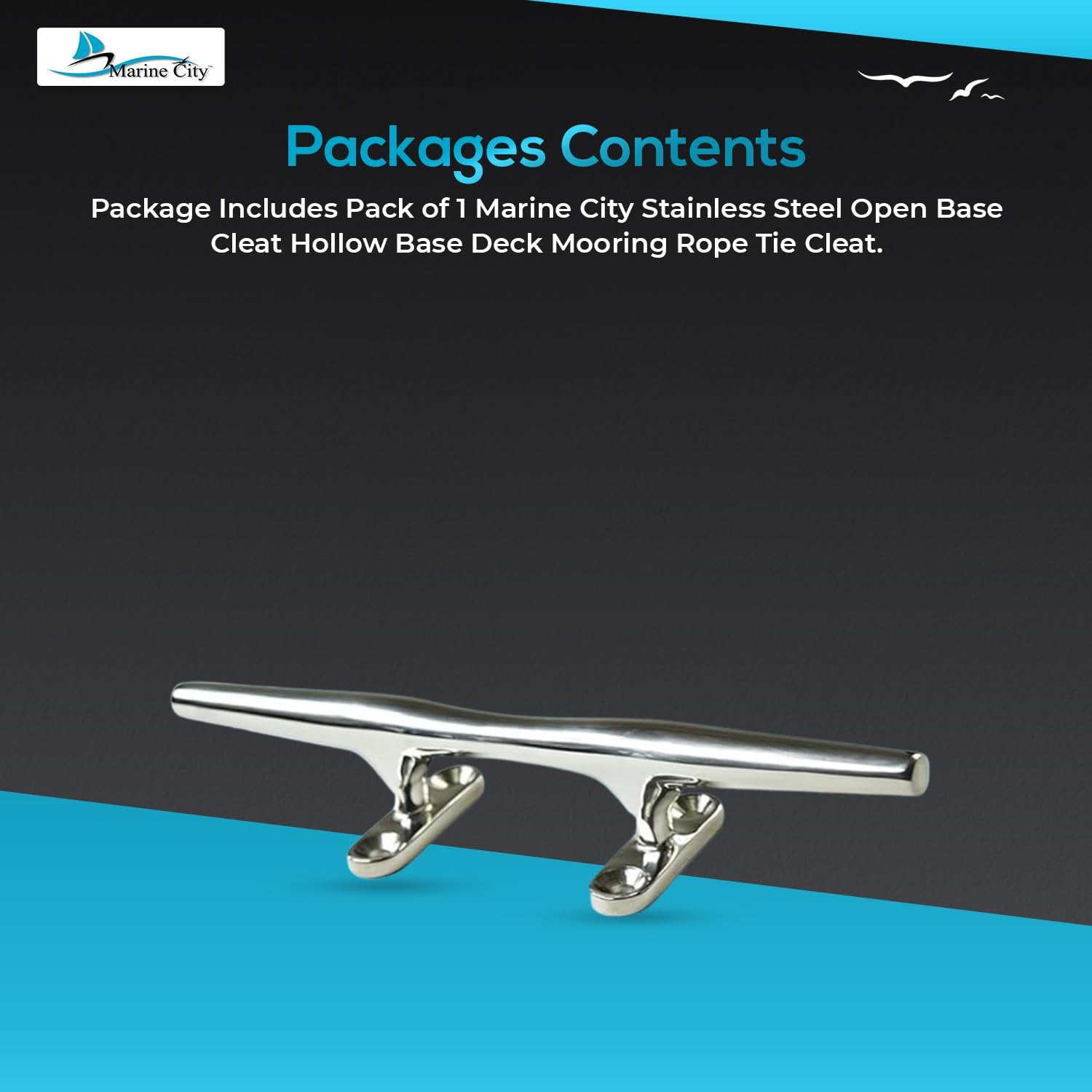 Marine City 316 Stainless Steel Open Base Cleat – 8" Deck Mooring Rope Tie Cleat MARINE CITY