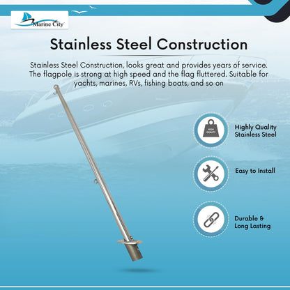 MARINE CITY Flag Stanchion Pole & Base Kit – 24-Inch Adjustable Stainless Steel