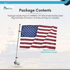 Marine City 304 Stainless Steel Flag Pole Base Fits 7/8” & 1” Rails for Boats