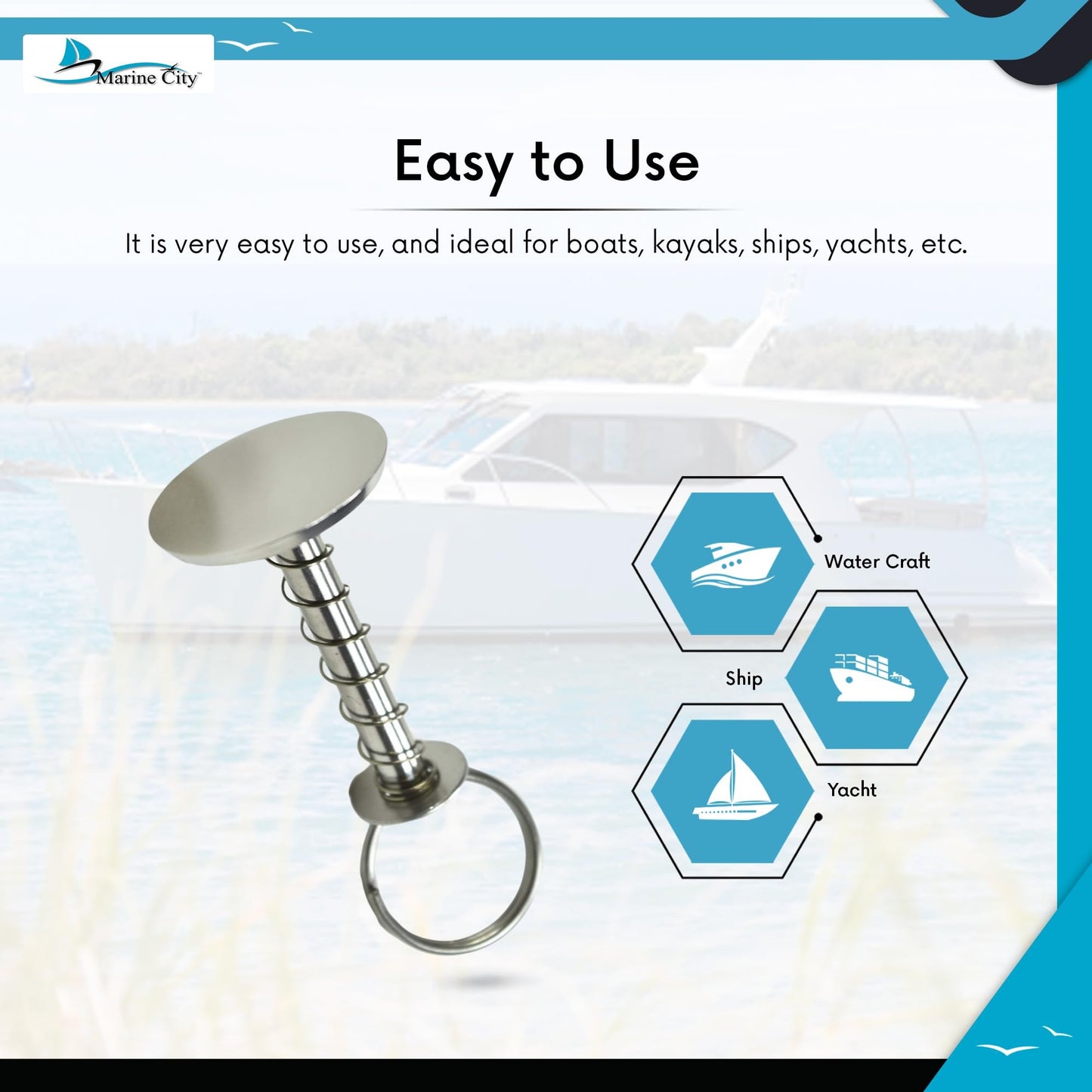 Marine City Hatch Cover Pull Handle with Spring Pin – 304 Stainless Steel