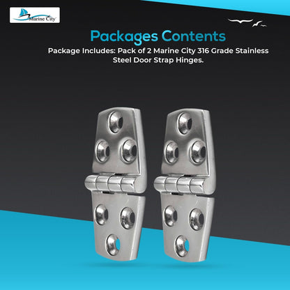 Marine City 316 Stainless Steel Polished Door Strap Hinges – 1-1/2 × 3 Inches Marine City