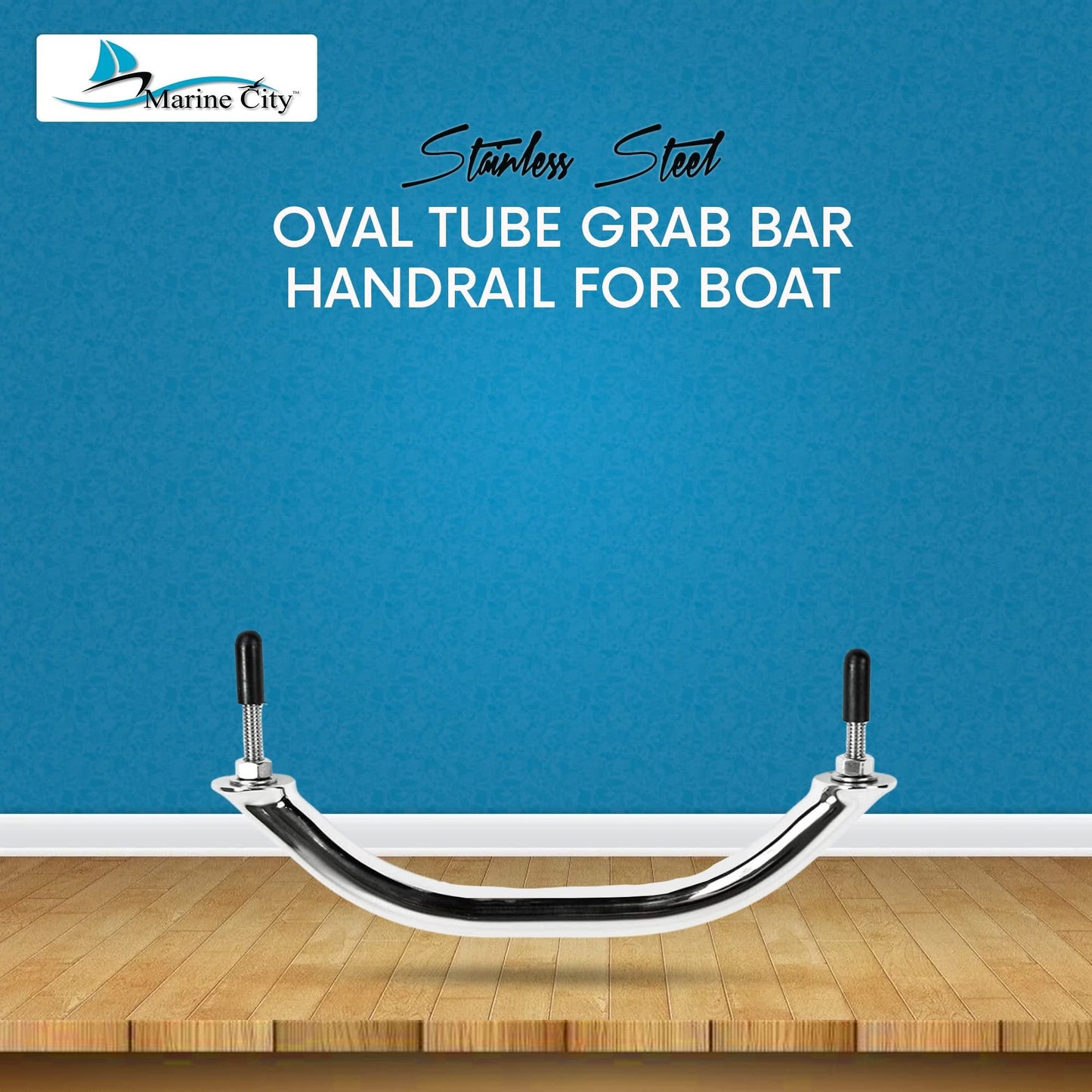 Marine City Stainless Steel Oval Grab Bar Handle with Flange & Stud – 18 Inch Marine City