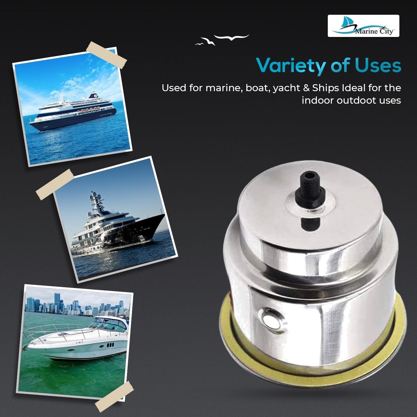 Marine City Stainless Steel 12V Red LED Ring Cup Holder with Center Drain Marine City Hardware