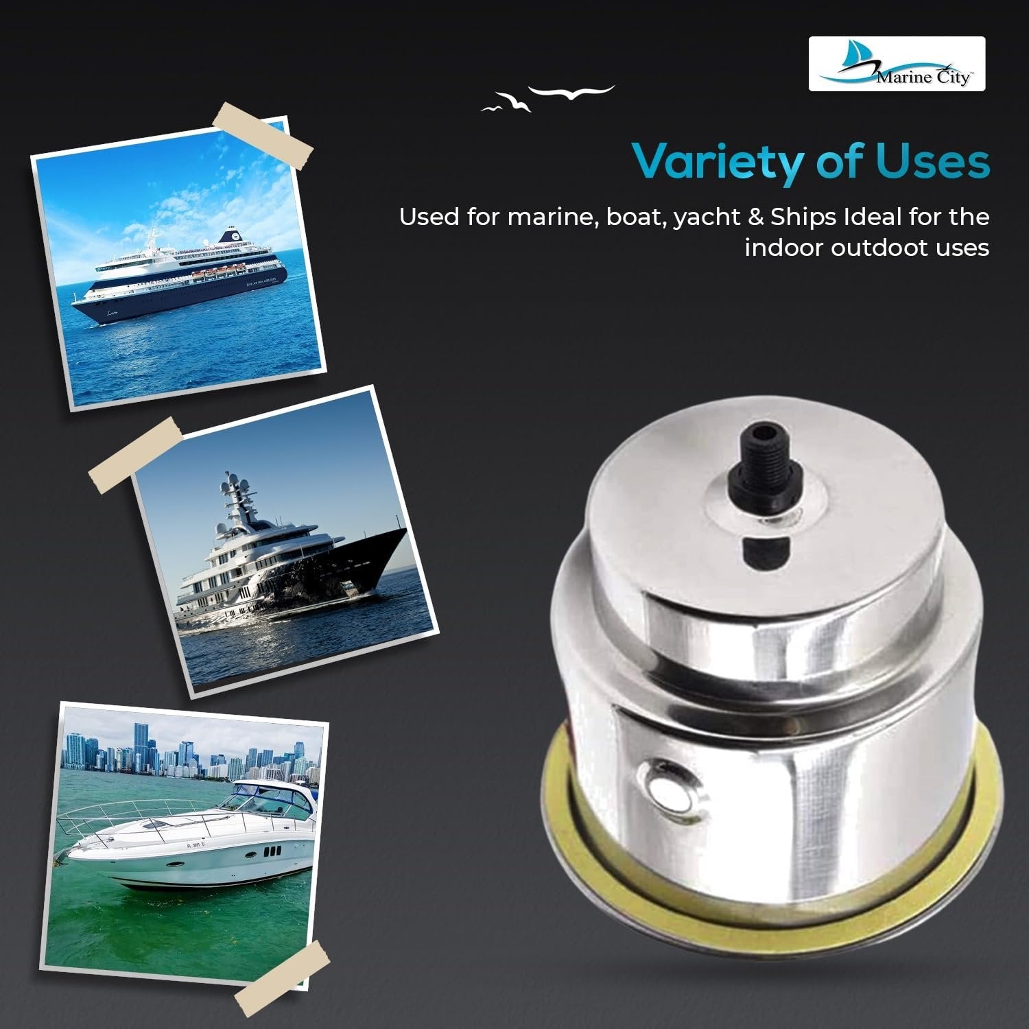 Marine City Stainless Steel 12V Red LED Ring Cup Holder with Center Drain Marine City Hardware